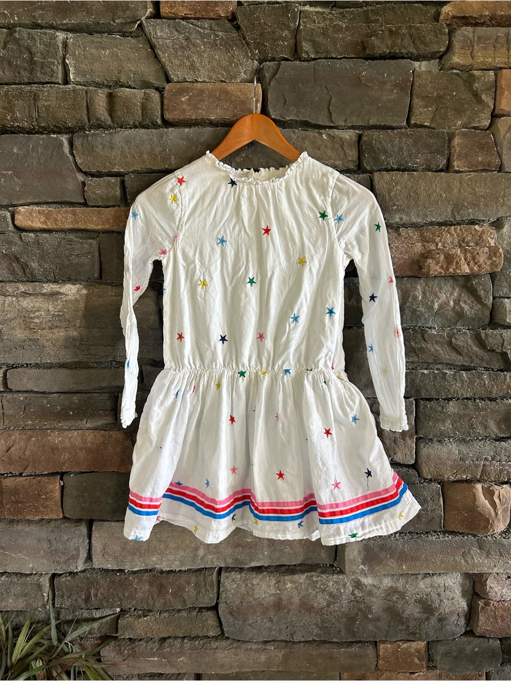 Mini Boden Stars And Stripes Mini Cotton Long Sleeve Dress Size 9-10Y